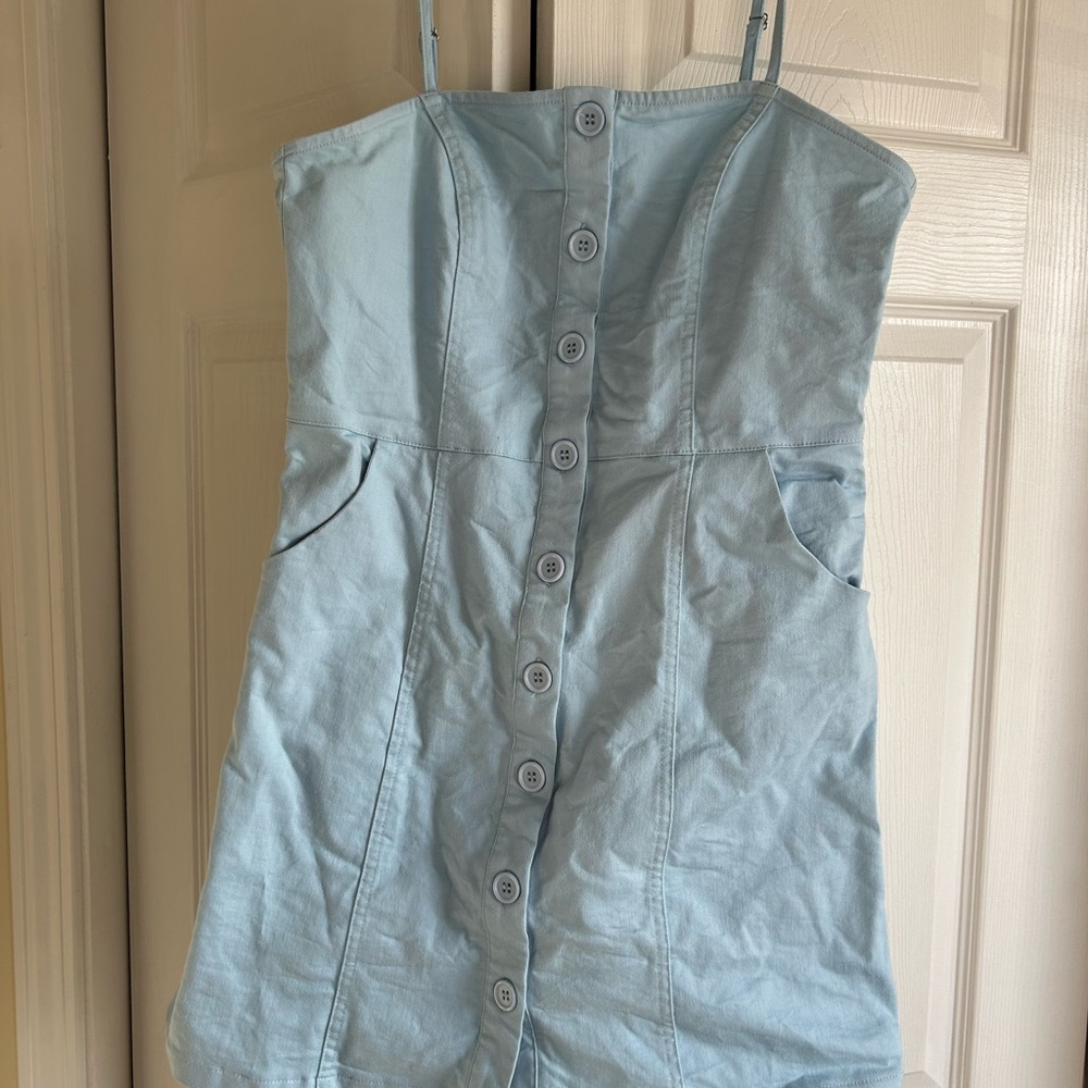 Light blue denim dress with pockets